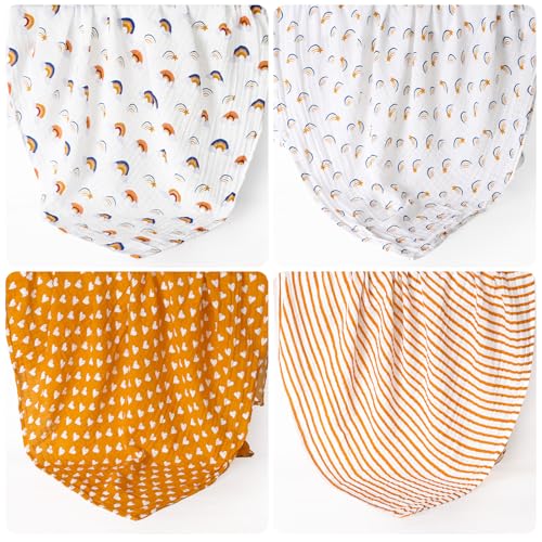 Image of david's kids 4 Pack Baby Muslin Swaddle Blankets, 100% Cotton and Ultra Soft Breathable Receiving Blanket Wrap for Boys Girls, New Born Essentials, Large 47 x 47 inches, Rainbow