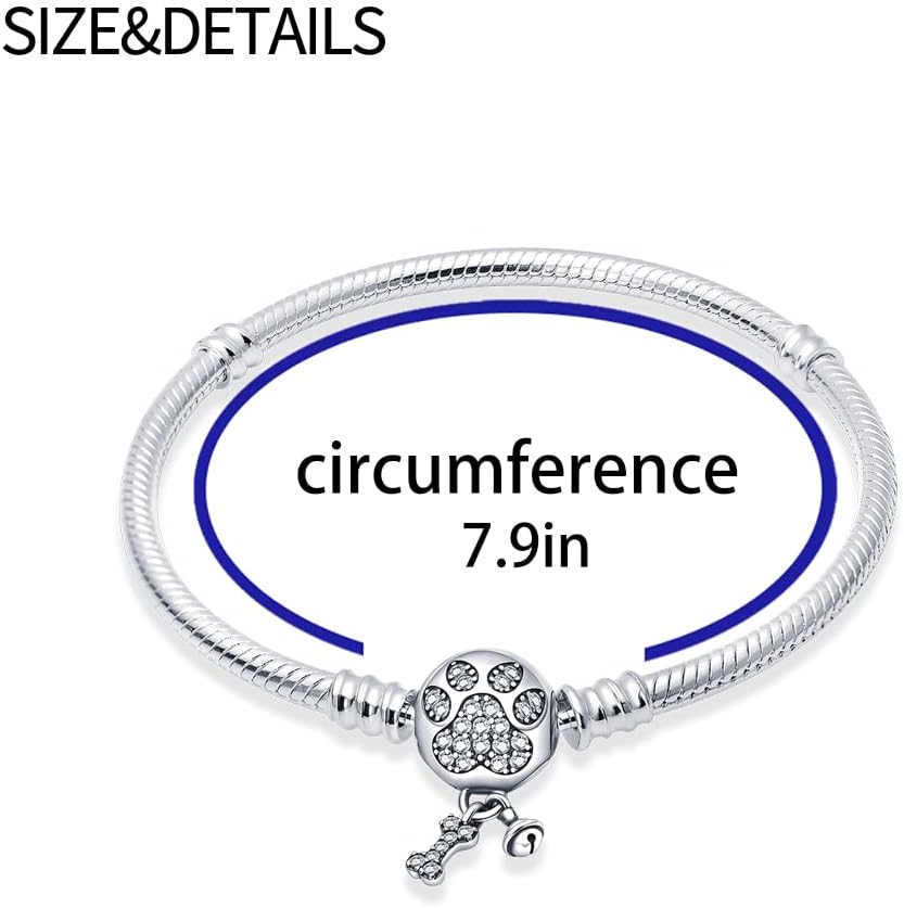 KUNSIR 925 Sterling Silver Snake Chain Bracelet with 5A Cubic Zirconia Cute Claws Buckle Compatible with Pandora charms, Charm Bracelets for Women Teen - Image 4