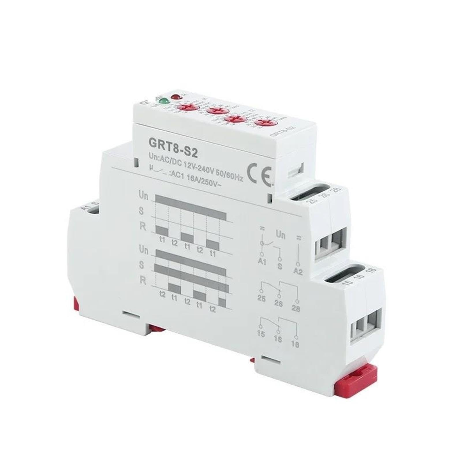 GRT8-S Asymmetric Cycle Timer Relay SPDT 220V 16A AC/DC12V-240V Electronic Repeat Relay(GRT8-S2 AC230V)