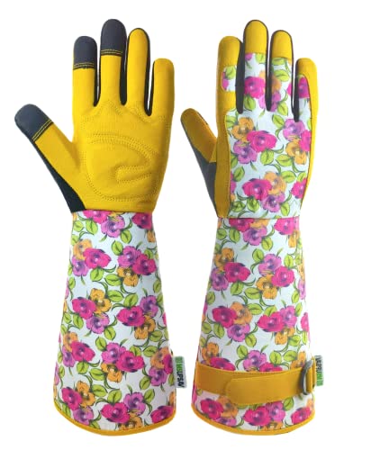Gants de jardinage anti-épines longs en cuir rose pour femme XL