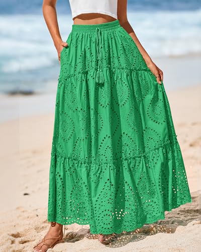 Image of BTFBM Eyelet Long Skirts for Women Beach Vacation