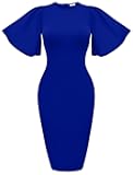 Memoriesea Women's Basic Bodycon Ruffle Flared Short Sleeve Pencil Midi Dress