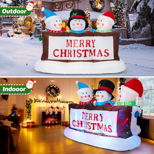 SOLLED 8 FT Christmas Inflatables Snowman, Giant Blow Up Yard Decorations with RGB Rotating Lights, Indoor Outdoor Christmas Decorations for Yard Garden Lawn Xmas
