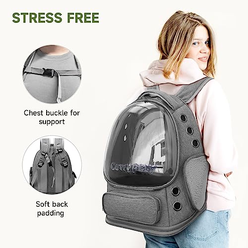 Image of Cawypety Cat Backpack Carrier, Breathable Cat Carrier Large Space Bubble Pet Backpack For Kitty Small Dog Up To 15Lbs, Transparent & Foldable Pet Carrier For Travel Hiking (Dark Gray)
