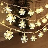 Oasis-X Snowflake Lights String Outdoor Christmas Decorations Battery Powered 19.6 ft 40 LED Fairy Lights Xmas Tree Snowflake Decor Light for Party Patio Garden Roof Window Decor, Warm White