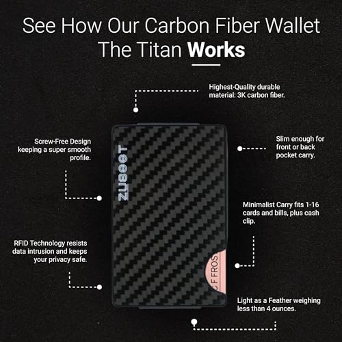 Slim RFID Wallet for Men – 3K Carbon Fiber Minimalist Front Pocket Wallet with Built-In Cash Clip – Lightweight, Durable Card Holder for Everyday Carry (Holds 16 Cards)2