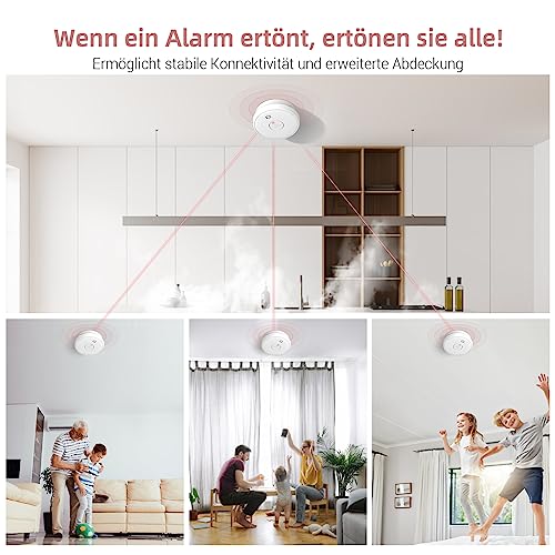 Putogesafe Rauchmelder vernetzt, Funkrauchmelder mit austauschbarer Batterie, Max. 48 vernetzbarer...
