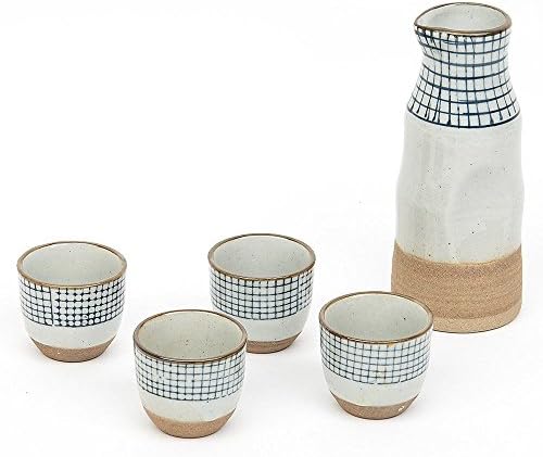 Lotocool Japanese Sake Set with Four Cups Hand Painted Lattice Style Pottery Traditional Ceramic Crafts Wine Cup