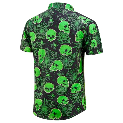 EUOW Halloween Button Down Shirts for Men Fun Skeleton Printed Casual Short Sleeve Hawaiian Tropical Novelty Shirt3