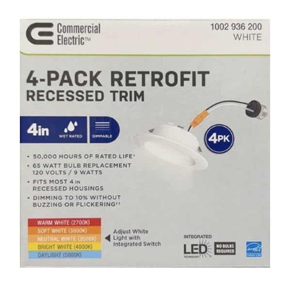 Commercial Electric (4-Pack) 4 in. Matte White Integrated LED Recessed Trim by Commercial Electric - Image 2
