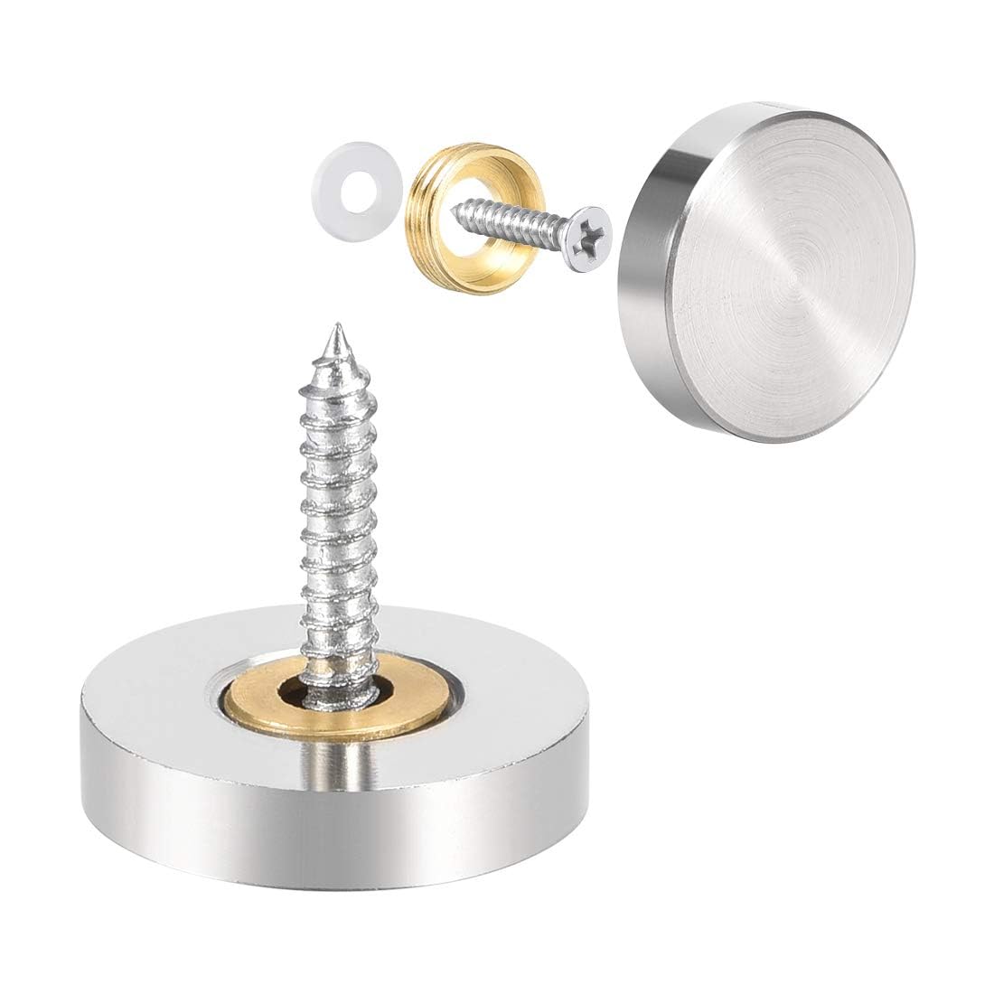 TOP-VIGOR 4Pcs Mirror Screws, 22mm Cap Nail With Washers, Decorative Cap Covers Brushed Nails for Mirrors Furniture Fittings