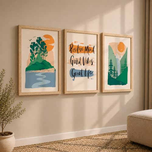 Image of NoWorries Minimalist mountains illustration art wall deocr paintings for wall decoration, Set of 3 Paintings for living room, bedroom and office (Theme-Minimalist) (Art-7, 17x25inch)