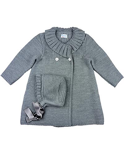 FOQUE - Abrigo de Punto para niña con gorrito a Juego. Cierre con Botones Delanteros. Cuello Redondo (Gris, 3 Años)