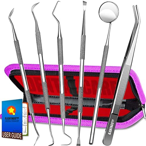 Dental Tools, Teeth Cleaning Tools, Plaque Remover for Teeth, Professional Dental Hygiene Kit, Stainless Steel Tooth Scraper Plaque Tartar Cleaner, Dental Pick Scaler Oral Care Tools Set - with Case