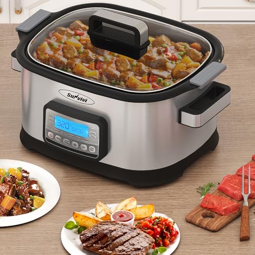 11-in-1 Multicooker, 6.5QT Slow Cooker Roaster Oven, Digital Programmable Multi Functional Pot with Timer, Temp Control, Delay Start, Glass Lid, Removable Nonstick Pot & Roast/Steam Rack - Image 2