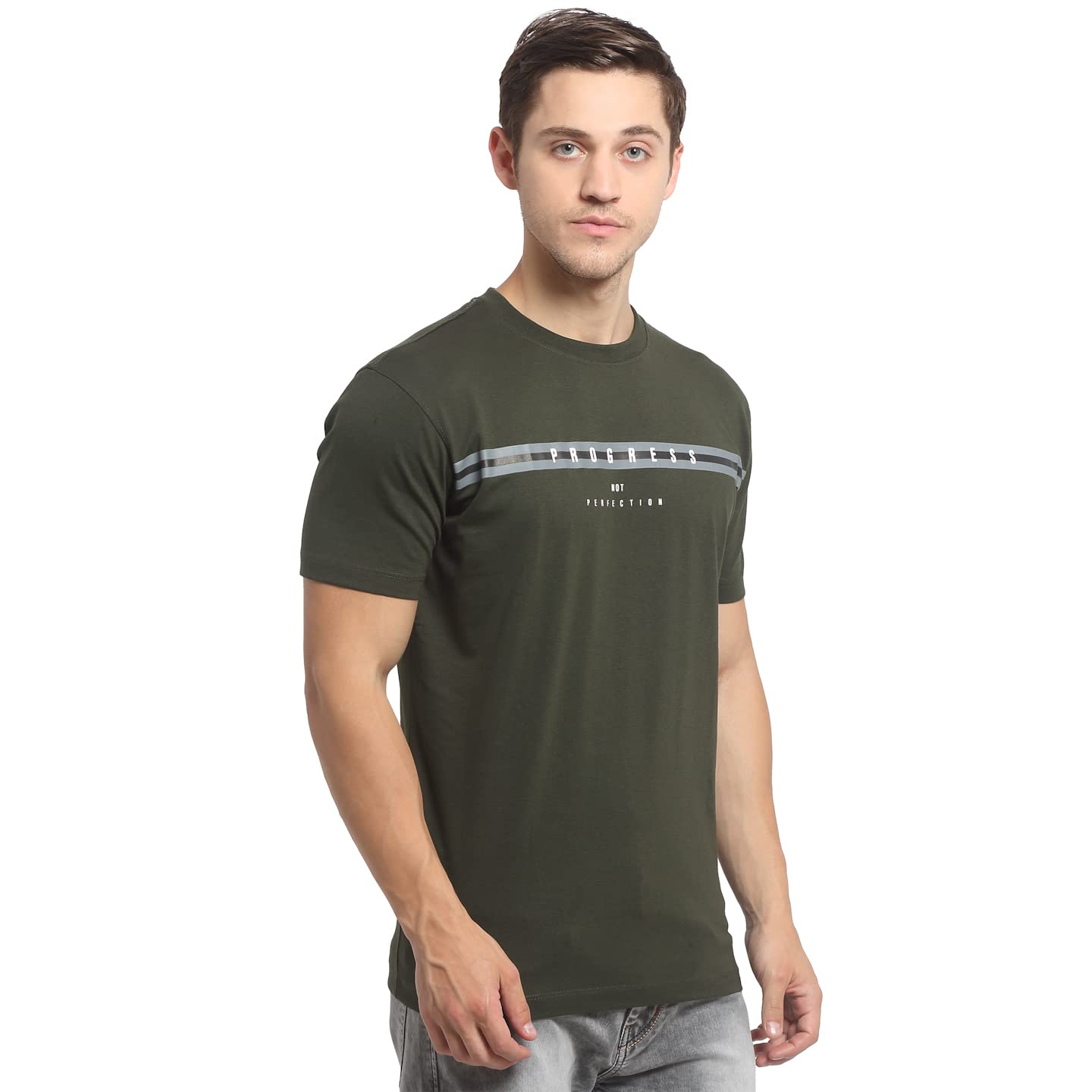 cantabil Men Green Cotton Blend Round Neck Half Sleeve Printed T-Shirt (MTSH00004-GREEN-N)-picture-12