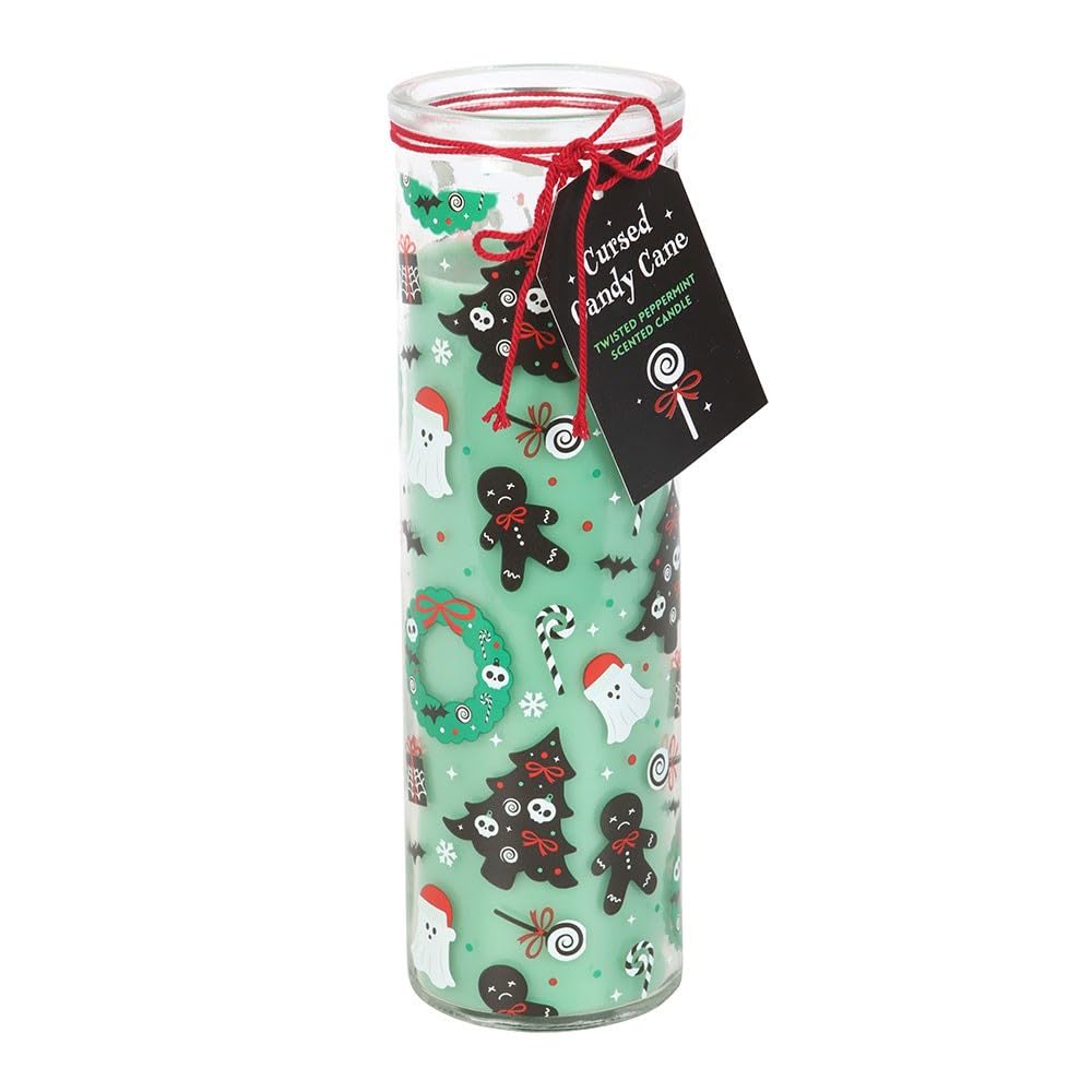 Merry Creepmas Cursed Candy Cane Tube Candle – Twisted Peppermint Scent, Haunted Holiday Decor, 70-Hour Burn, Spooky Christmas & Halloween Candle