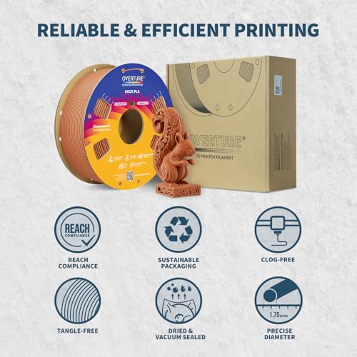 Image of OVERTURE Rock PLA Filament 1.75mm, Marble PLA 3D Printer Filament 1kg Spool (2.2lbs), Dimensional Accuracy + /- 0.02 mm, Fit Most FDM Printer (Cheesewood)