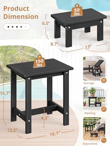 LUE BONA Outdoor Side Table, 2-Tier HDPS Outdoor Nesting End Table with Removable Small Foot Stool for Patio, Deck, Poolside, Low Maintenance & Weather Resistant,Black - Thumbnail 3