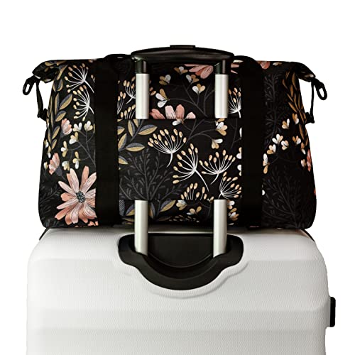 Image of Jadyn Lola Travel Bag, Weekender /Overnight Duffel, Gym Tote Bag for Women, Men, Black Floral, One Size, Travel Duffel Bag