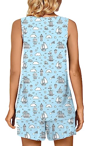 Image of POPYOUNG Pajama Set for Women Summer 2 Piece Lounge Shorts Sets Sleepwear