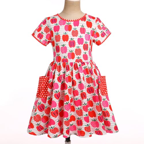 FYMNSI Kids Girls Back to School Dress with Pockets Toddler Little Girl Short Sleeve Crew Neck Summer Casual Dresses3