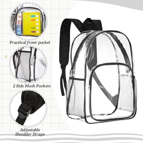 Image of Amylove 100 Pcs Clear Backpack bulk for Stadium Events Heavy Duty PVC Transparent Bookbag for College Workplace Security (17 Inches,Black)