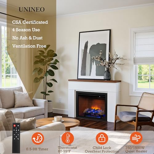 Image of Electric Fireplace Insert w /Top Light, 12x12x12 Flame Color Option with Fire Crackling Sound, 33″Wx25 1 /2″H, 750W /1500W Eco Heater, Remote & Button Control, Black