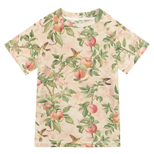 ALAZA Kids Rash Guard Girls Toddler Swim Shirts Short Sleeve Little Bird Peach UPF 50+ 3T