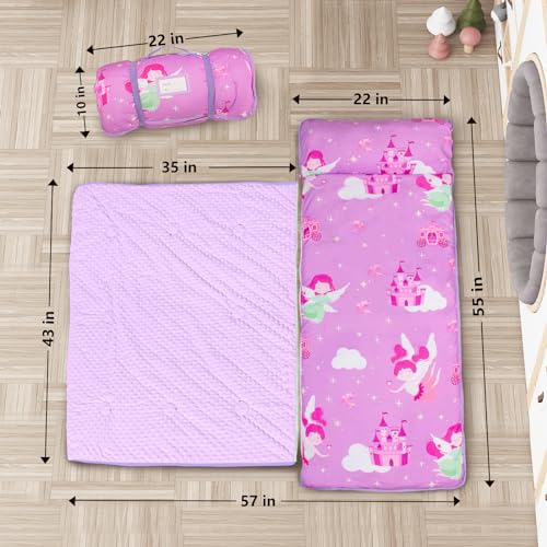 Image of Primlect Toddler Nap Mat Extra Large Thickened 55''x35'', Soft Sleeping Bag with Detachable Minky Blanket and Pillow, Portable for Daycare, Preschool, Kindergarten, Travel, Boys and Girls