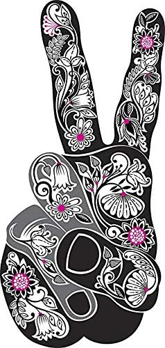 EW Designs Peace Hand Sign with Flower Henna Vinyl Decal Bumper Sticker (4" Tall)