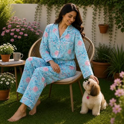 Image of Huar Cotton Pajamas Set for Women - Luxurious Cotton Womens Pajama Sets - Comfortable Christmas PJ Set, Breathable & Light Pj