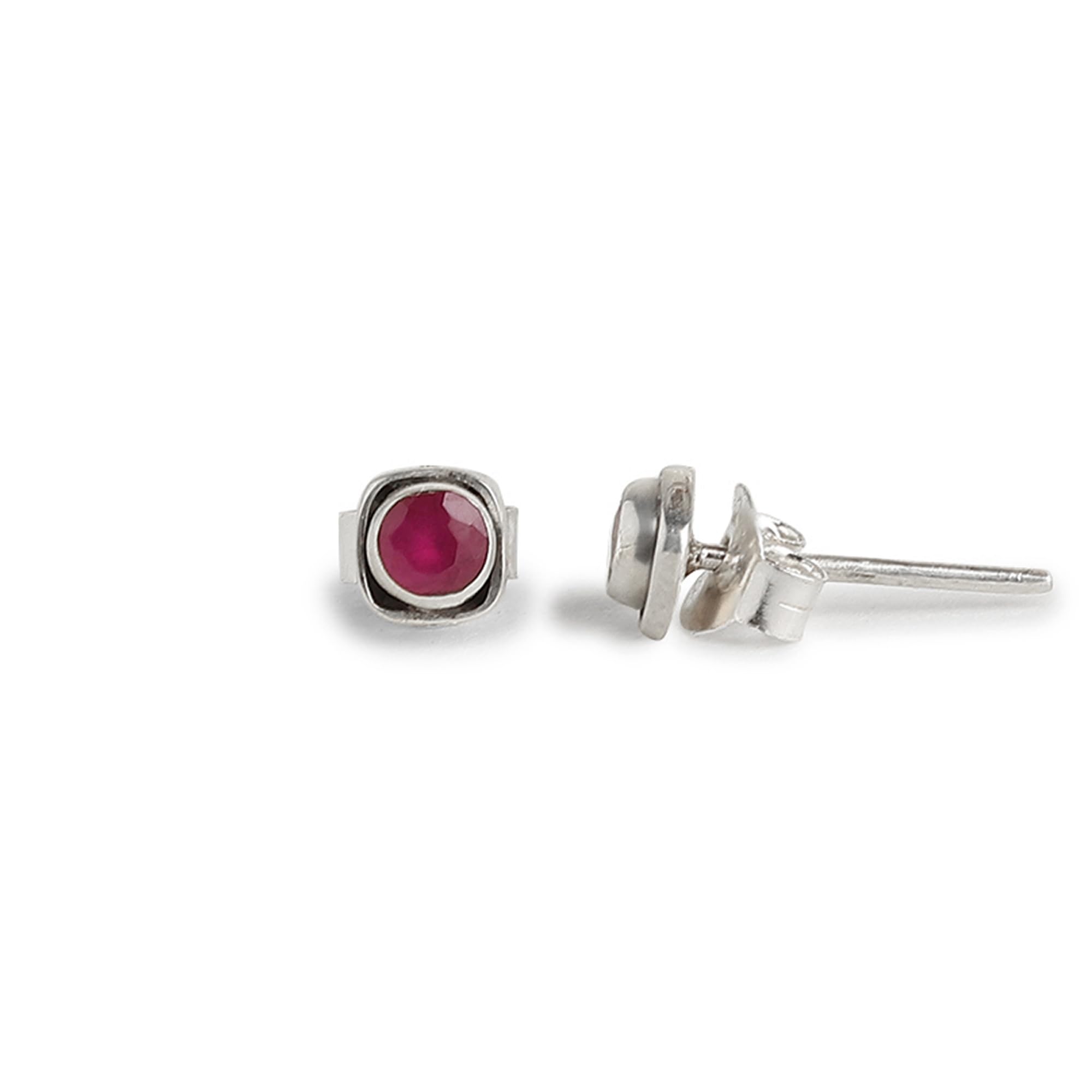 Silver Tree Sterling Silver 925 Stud Earrings with Ruby Stone – Stylish, Unisex, and Perfect for Everyday Wear (ST1439)-image-4