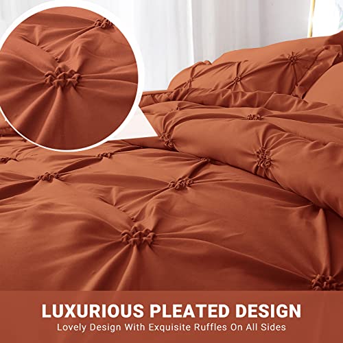 JOLLYVOGUE Queen Comforter Set 7 Pieces, Burnt Orange Bed in a Bag Comforter Set for Bedroom, Bedding Comforter Sets with Comforter, Sheets,Ruffled Shams & Pillowcases
