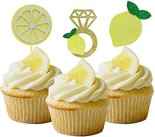 Glitter Lemon Cupcake Toppers Picks for Wedding Engagement Bridal Shower Bachelorette Party Decoration - Set of 24