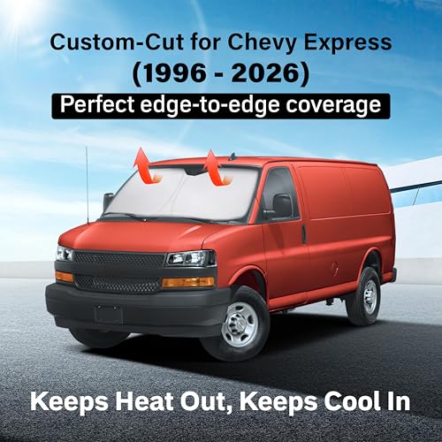 Image of EcoNour Windshield Sunshade for Chevrolet Express 1996-2024 2025 2026, Sun Visor for Front Windshield & Window Sun Shade Cover, UV Heat Blocker & Protector, Car Accessories