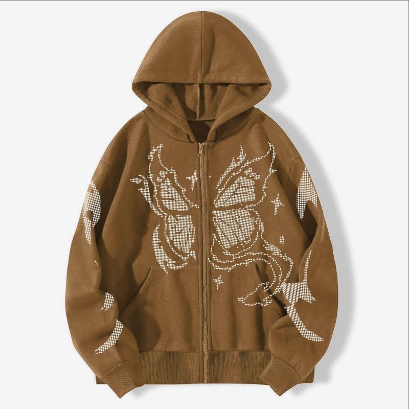 Y2k Butterfly Zip Up Print Hoodies for Men Fairy Grunge Oversized Coats Acubi Fashion Long Sleeve Hooded Jacket2
