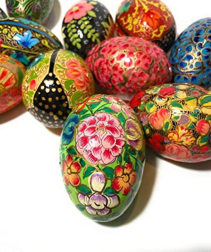 Baba Art And Crafts Wooden Kashmiri Paper Mache Happy Blessing Coloured Decorative Easter Eggs -Set of 12 - Image 4 thumbnail