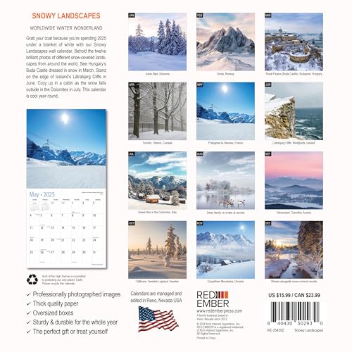 Image of RED EMBER Snowy Landscapes 2025 Wall Calendar 12 Month | 12 inch x 24 inch Open | Thick & Sturdy Paper | Giftable | Calendar 2025