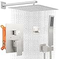Shower Faucet Set - 12" Brushed Nickel Shower Head and Handle Set : Ceiling Rainfall Shower System with Square Rain Shower Head and High Pressure Handheld Spray Combo, Shower Valve and Trim Kit