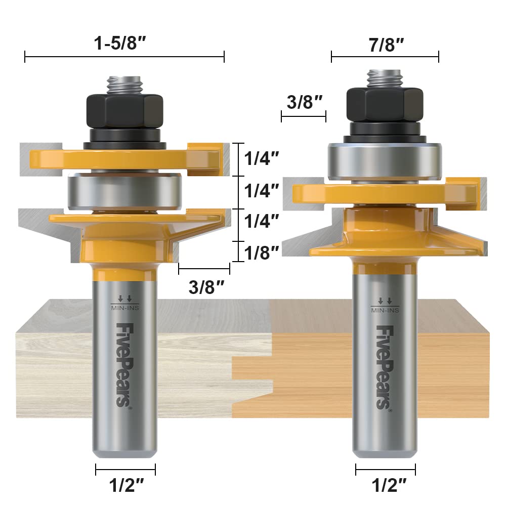 Snapklik.com : Fivepears Bevel Rail And Stile Router Bits Set 1/2 Inch ...