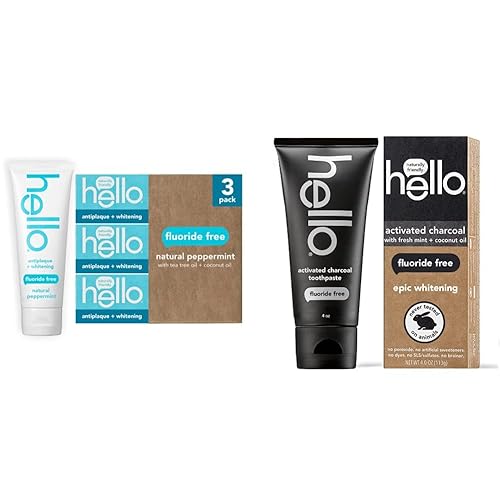 Hello Pasta de dientes blanqueadora antiplaca (paquete de 3) y pasta de dientes épica de carbón activado