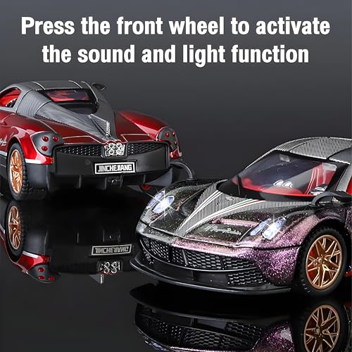 Image of 1:32 Scale Pagani Die-Cast Model Car - Alloy Metal Body Toy Car with Openable Doors, Pullback Action, Light & Sound Effects (Pagani Red)