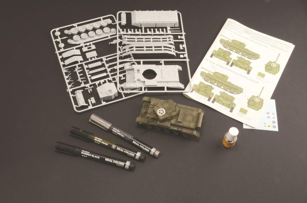 Italeri Zestaw startowy 75004 - Easy Paint: Cromwell Mk. IV, skala 1:56, zestaw modelarski z tworzywa sztucznego/plastikowy model do montażu, zawiera klej i 3 pisaki akrylowe do malowania