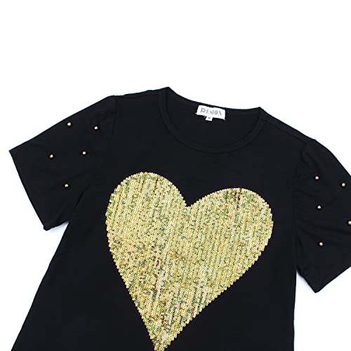 Image of PESION Womens Short Sleeve T-Shirt Sequined Tops O-Neck Funny Graphic Tees Blouse