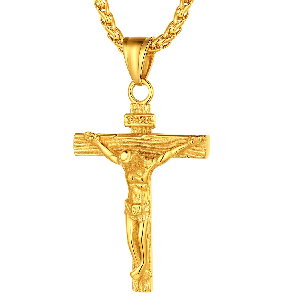 Richsteel Cadenas Hombre y Colgantes Cruz Crucifijo Mujer [Platino/Dorado/Negro] Servicio para Grabados Gratis Caja de Regalo