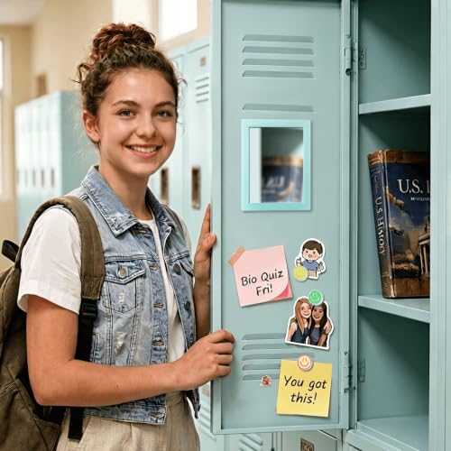 Image of Mymazn 2 Pack Magnetic Locker Mirror for School Locker, Refrigerator, Office Cabinet, 6.3 inch x 4.8 inch, Locker Accessories Rectangular Mirror (Soft Mint and White)
