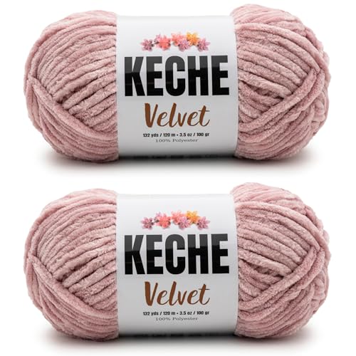 Image of Keche Velvet Yarn for Crocheting, Soft Chenille Bulky Baby Blanket Amigurumi Yarn 2x100 gr (2x132 yds) (2 Skeins) Powder
