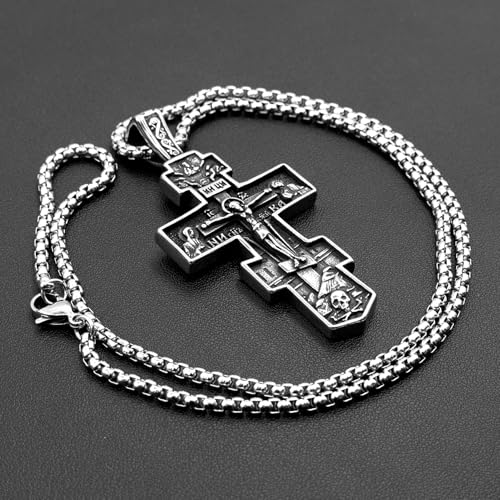 Orthodox Cross Necklace for Men Women - Vintage Byzantine Crucifix Pendant, Stainless Steel Religious Christian Jewelry4