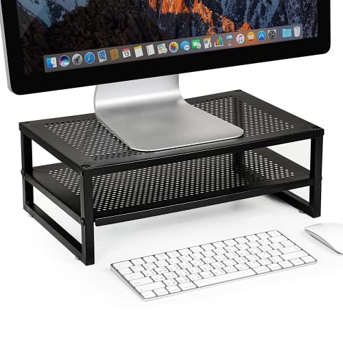 CAXXA 2-Tier Metal Laptop PC Monitor Stand Riser MAX 50 LBS Loading for Monitor, Printer,Black